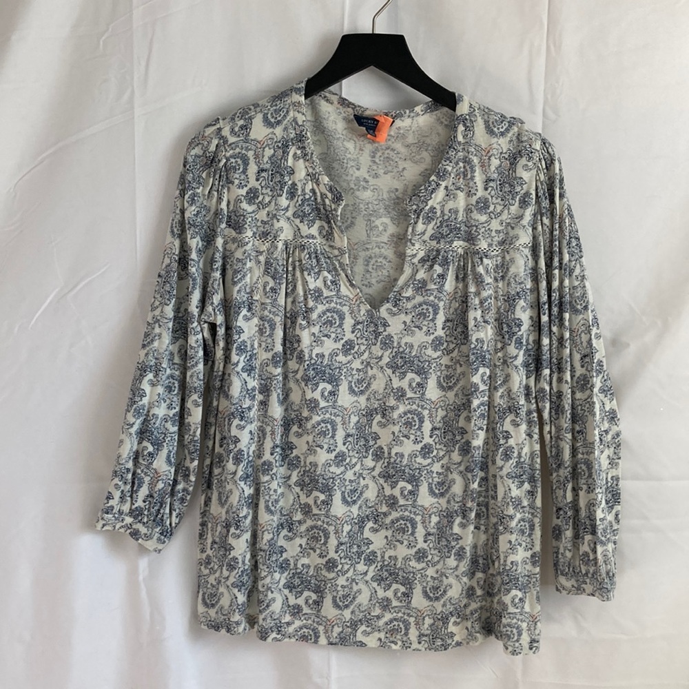 Lucky Brand Long Sleeve Printed Boho Peasant Blouse Size L - Picture 2 of 13